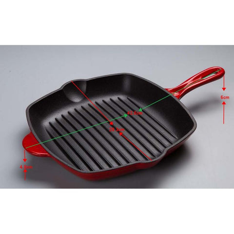 28CM SQUARE CAST IRON ENAMEL GRILL PAN RED (#108250)