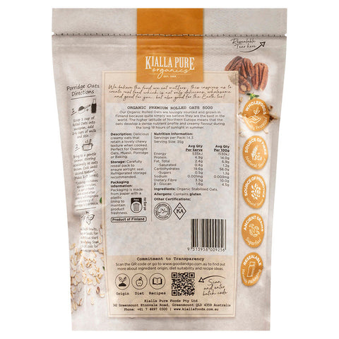 ORGANIC ROLLED OATS 500G (#109237)