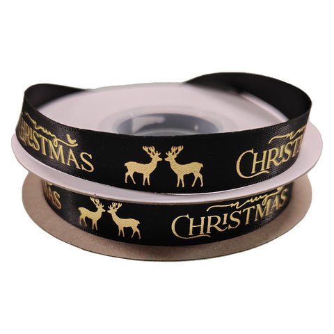 RIBBON XMAS BLACK GOLD 16MMX25M (#110403)