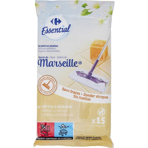 DISPOSABLE MOP WIPES MARSEILLE SOAP 15PC (#119498)