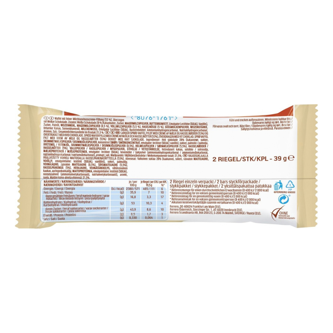 WHITE CHOCOLATE BARS KINDER BUENO 39G (