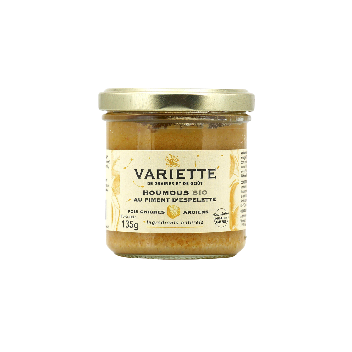 ORGANIC WHITE HUMMUS WITH ESPELETTE PEPPER 135G (