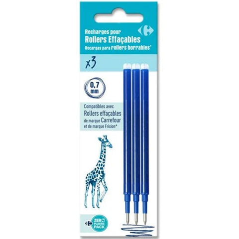 BLUE ERASABLE ROLLERBALL PEN REFILLS 3PC (#119810)