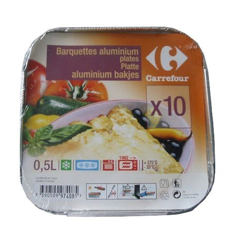 FLAT ALUMINUM TRAYS 0.5L 10PC (#119548)
