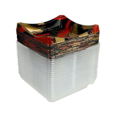 RED/GOLD PLASTIC SQUARE BOX 183.6X183.6X38MM 20SET (#200301)