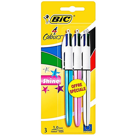 PACK OF 3 SHINE 4 COLOURS BALLPOINT PEN 3PC (#119792)