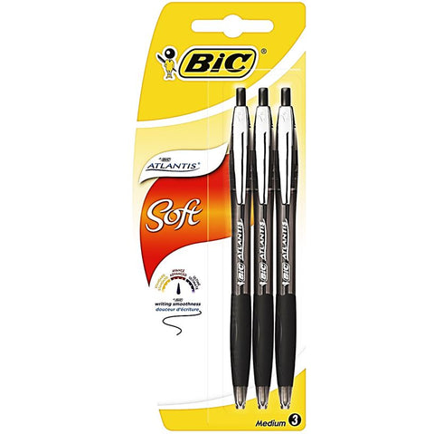 3 ATLANTIS SOFT BLACK BALLPOINT PENS 3PC (#119799)