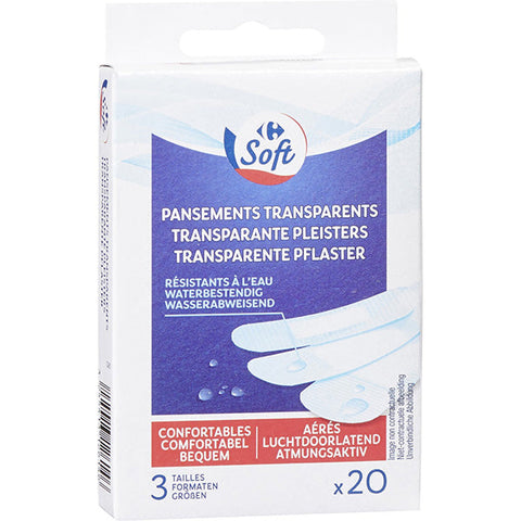 TRANSPARENT BANDAGES 3 SIZES 20PC (#119367)