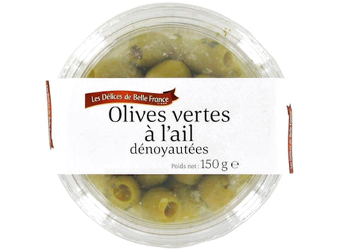 PITTED GARLIC GREEN OLIVES 150G (#114958)
