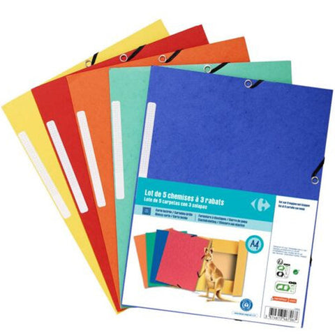 5 ELASTIC FOLDERS 3 FLAPS ASSORTED 5PC (#119782)