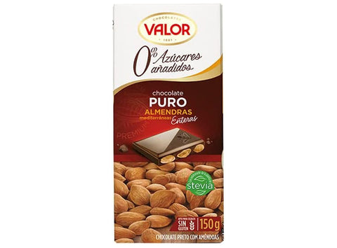 PURE CHOCOLATE WITH ALMONDS NO SUGAR 150G (#121312)
