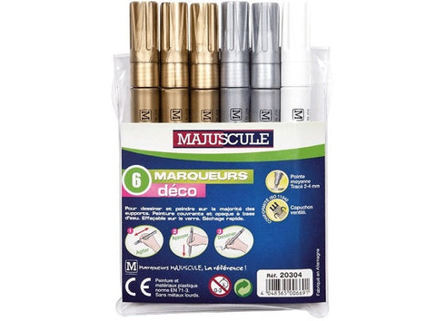 6 MARKER PENS GOLD SILVER WHITE (#126107)