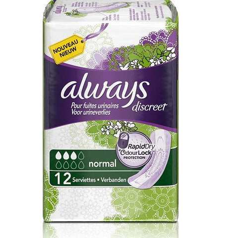 DISCREET NORMAL INCONTINENCE PADS 12PC (#119355)