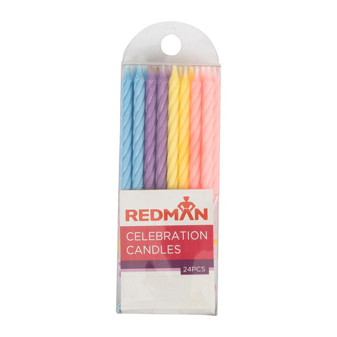 CANDLE 0.5X6CM SOLID ASSORTED COLOR WITH HOLDER 24PC (#55968)