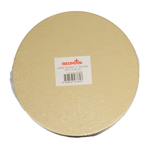 CAKEBOARD 7" ROUND/GOLD 5PCS (#56342)