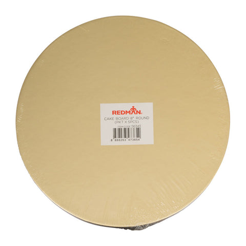 CAKEBOARD 8" ROUND/GOLD 5PCS (#56343)