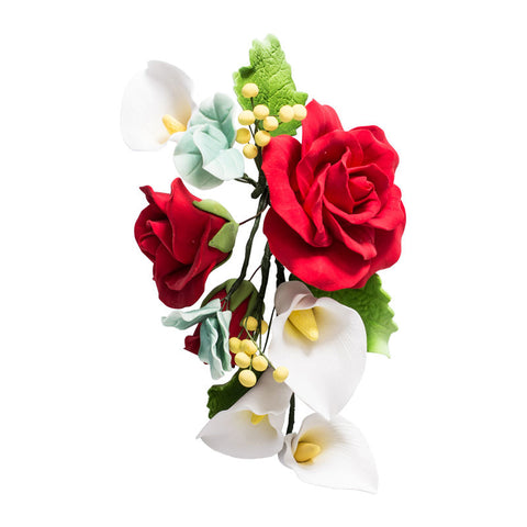 GUMPASTE FLOWER- ROSE RED AND CARLA LILY 14X25CM (#57470)