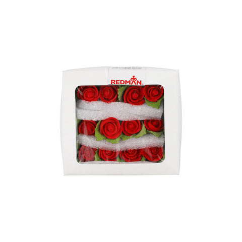 GUM PASTE FLOWER ROSE RED 12PCS 2.5X2.5CM (#57476)