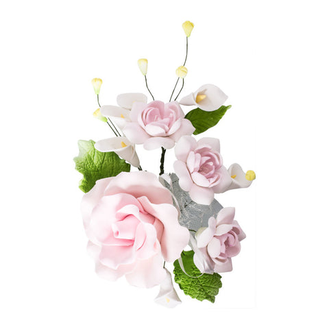 GUM PASTE FLOWER 4 ROSES PINK 12X15CM (#57479)