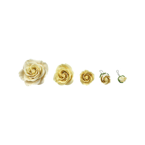 GUM PASTE FLOWER ROSE YELLOW SET 5PCS 7X4CM (#57484)