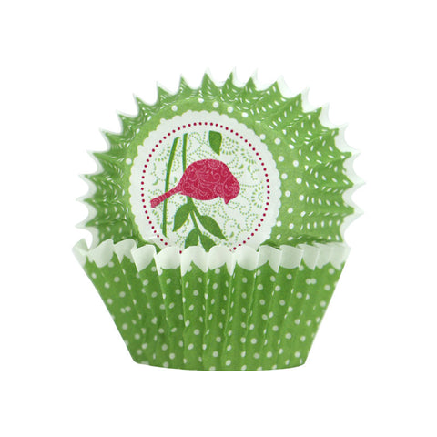 GREASEPROOF BAKING CASE 73MM GREEN BIRD (#59174)