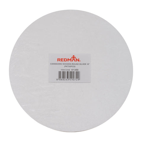 WOODEN CAKEBOARD RD SILVER 10" 5PCS (#61359)