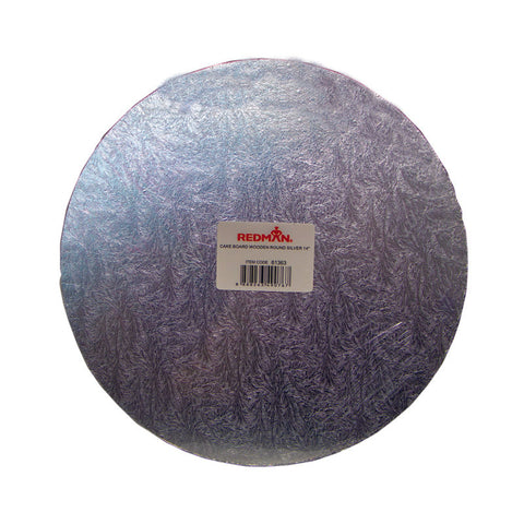 WOODEN CAKEBOARD RD SILVER 14" (#61363)