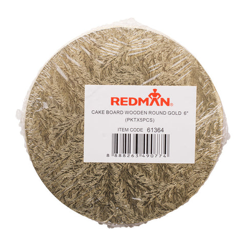 WOODEN CAKEBOARD ROUND GOLD 6" 5PCS (#61364)