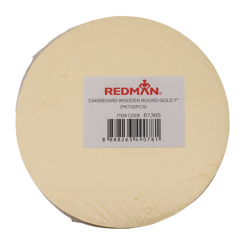 WOODEN CAKE BOARD ROUND 7" GOLD 5PCS (#61365)