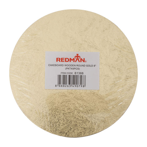 WOODEN CAKEBOARD ROUND GOLD 8" 5PCS (#61366)