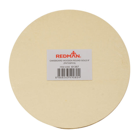 WOODEN CAKEBOARD ROUND GOLD 9" 5PCS (#61367)
