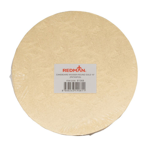 CAKEBOARD WOODEN ROUND GOLD 10" 5PCS (#61368)