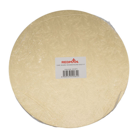 WOODEN CAKEBOARD ROUND GOLD 13" (#61371)