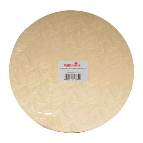 WOODEN CAKEBOARD ROUND GOLD 14" (#61372)