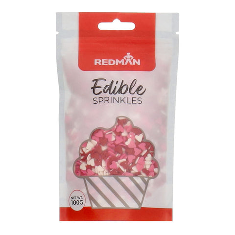 DECOR RED WHITE PINK HEARTS 100G (#61857)