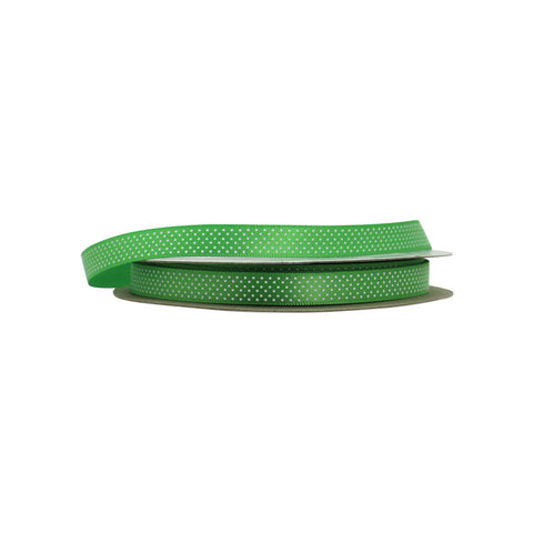 RIBBON GREEN W WHITE DOT 25M (#62021)