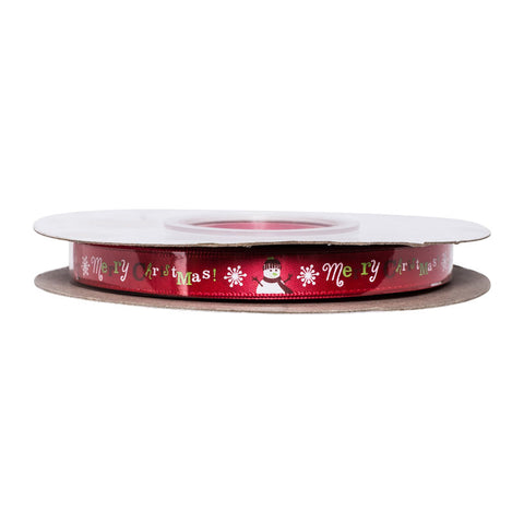 RIBBON XMAS SNOWMAN PINK 9MMX25M (#62033)