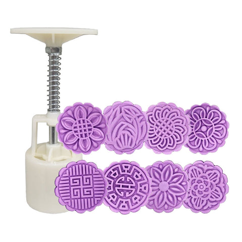 MOONCAKE HANDHELD PRESS MOULD 8 ROUND SWAPABLE INSERTS 50G (#62115)