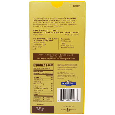 SEMI SWEET BAKING CHOCOLATE BAR 4OZ (#62866)