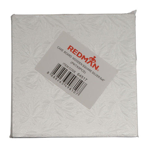 WOODEN CAKEBOARD SQUARE SILVER 6" 5PCS (#64517)