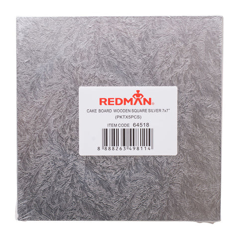 WOODEN CAKEBOARD SQUARE SILVER 7" 5PCS (#64518)