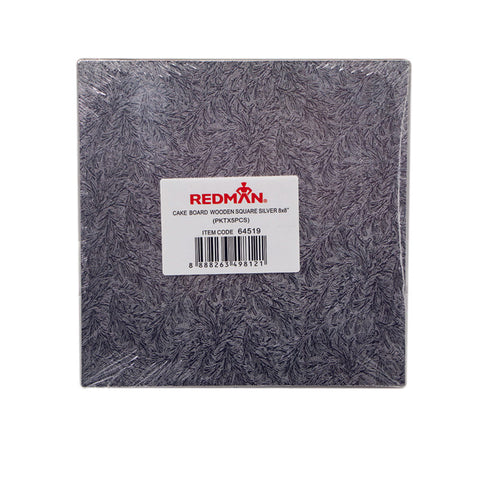 WOODEN CAKEBOARD SQUARE SILVER 8" 5PCS (#64519)