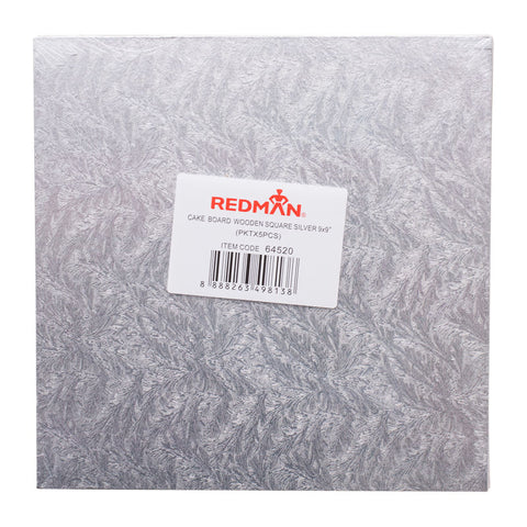 WOODEN CAKEBOARD SQUARE SILVER 9" 5PCS (#64520)