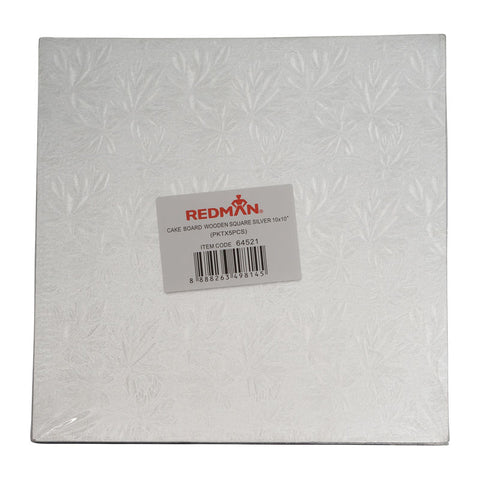 WOODEN CAKEBOARD SQUARE SILVER 10" 5PCS (#64521)