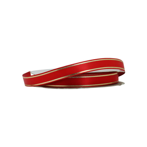 RIBBON RED WITH GOLD LINE 13MMX25M (#64561)