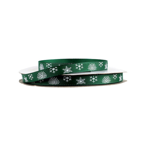 RIBBON GREEN SNOWFLAKES 9MMX25M (#64565)