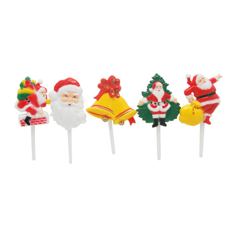 ASSORTED CHRISTMAS SANTA ON PICK C205 5PCS (#64964)