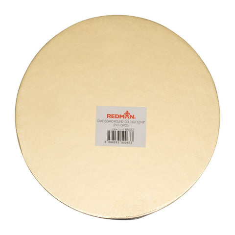 CAKEBOARD 8" ROUND GLOSSY GOLD 5PCS (#65372)