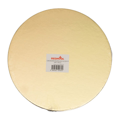 CAKEBOARD 9" ROUND GLOSSY GOLD 5PCS (#65373)