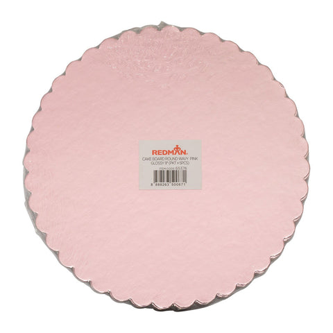 CAKEBOARD 9" ROUND WAVY PINK 5PCS (#65376)